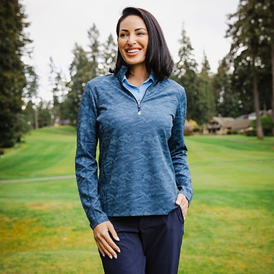 Cutter & Buck Cutter & Buck Traverse Camo Print Stretch Quarter Zip Womens Pullover LCK00155 Cutter & Buck Traverse Camo Print Stretch Quarter Zip Womens Pullover Thumbnail