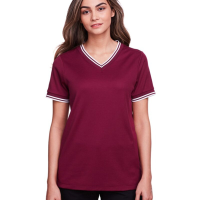 Devon & Jones Women's CrownLux Performance® Plaited Tipped V-Neck Shirt DG20CW Women's CrownLux Performance® Plaited Tipped V-Neck Shirt Thumbnail