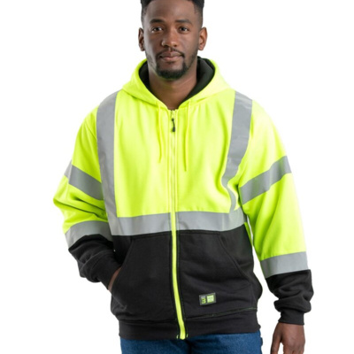 Berne Apparel Men's Hi-Vis Class 3 Color Block Full-Zip Hooded Sweatshirt HVF023 Men's Hi-Vis Class 3 Color Block Full-Zip Hooded Sweatshirt Thumbnail