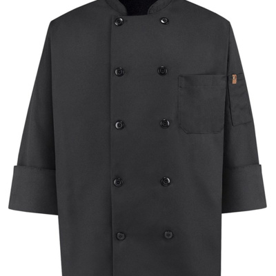 Chef Designs Ten Pearl Button Black Chef Coat 0425 Ten Pearl Button Black Chef Coat Thumbnail