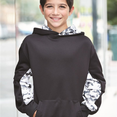 Badger Youth Digital Camo Colorblock Performance Fleece Hooded Sweatshirt 2464 Youth Digital Camo Colorblock Performance Fleece Hooded Sweatshirt Thumbnail