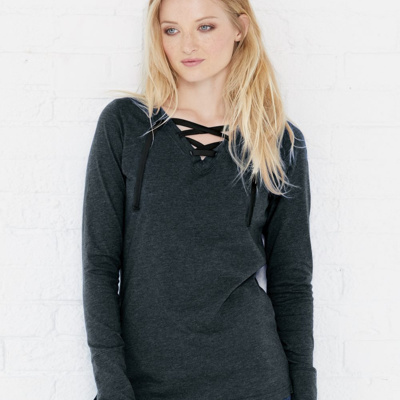 LAT Women's Fine Jersey Lace-Up Long Sleeve T-Shirt 3538 Women's Fine Jersey Lace-Up Long Sleeve T-Shirt Thumbnail
