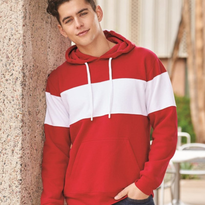 J. America Men's Varsity Fleece Colorblocked Hooded Sweatshirt 8644 Men's Varsity Fleece Colorblocked Hooded Sweatshirt Thumbnail