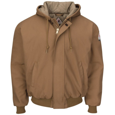 Bulwark Men's Insulated Brown Duck Hooded Jacket with Knit Trim JLH6 Men's Insulated Brown Duck Hooded Jacket with Knit Trim Thumbnail
