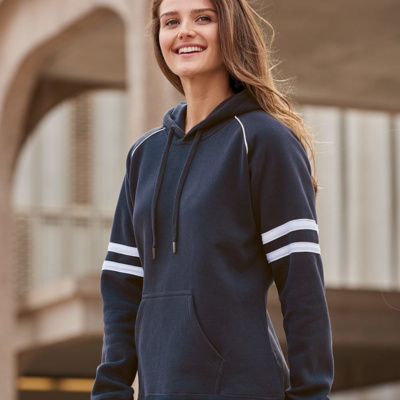 J. America Women's Varsity Fleece Piped Hooded Sweatshirt 8645 Women's Varsity Fleece Piped Hooded Sweatshirt Thumbnail